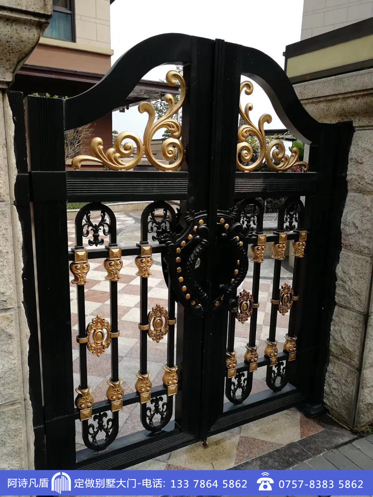 铝艺门别墅庭院柱子2米中装黑色描金HM-001