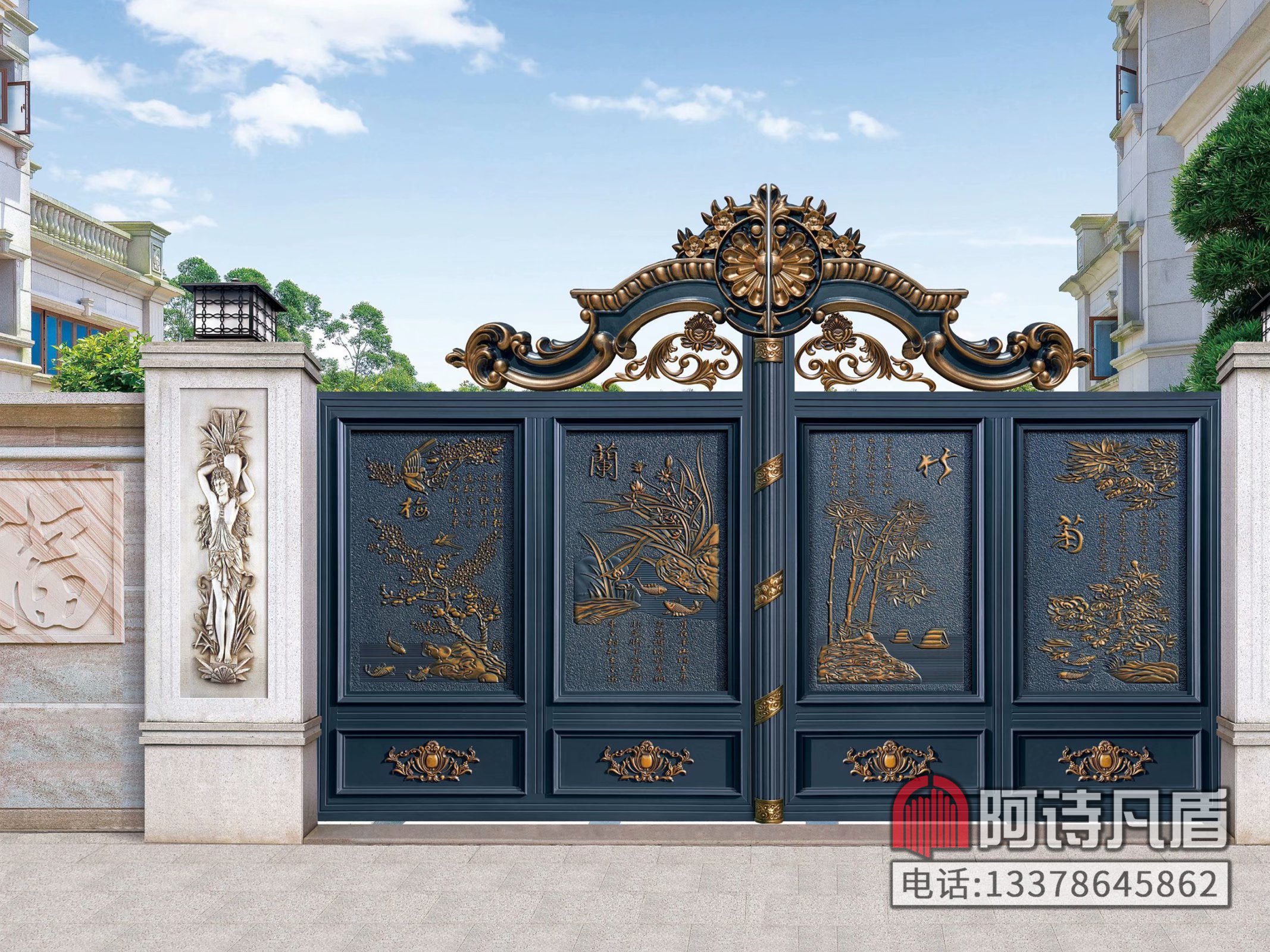 定制铝艺别墅电动大门K-48915价格